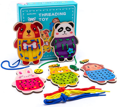Ecotoys Lace & Learn | Creativo infilare - Carte da cucito in legno Montessori con animali!